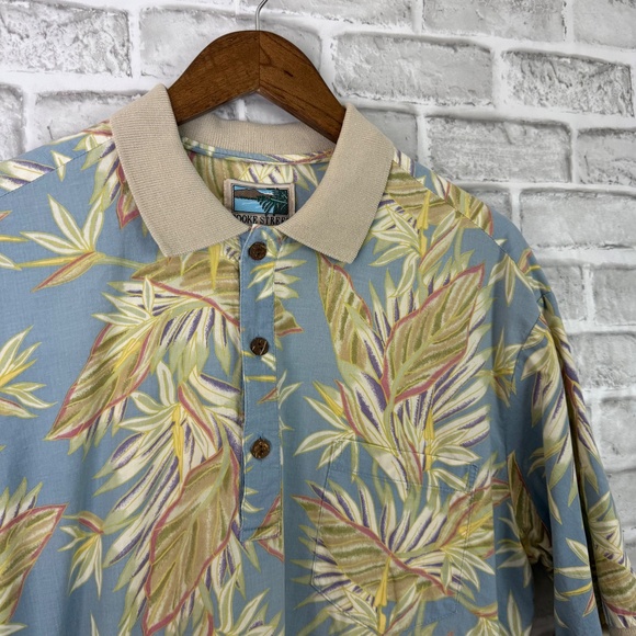 VTG Cooke Street Primary Blue Tropical Hawaiian Collared Polo Shirt Mens Large - Picture 2 of 6